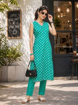 Shaily - Women'S Cotton Printed Green Kurta