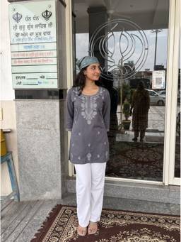 The Suitable - Women Cotton Embroidered Grey Kurti