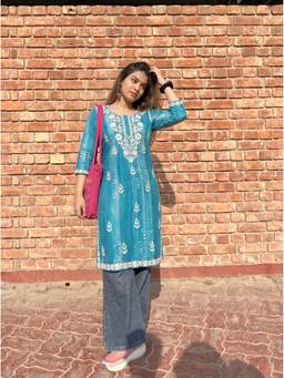 The Suitable - Women'S Cotton Embroidered Blue Kurta