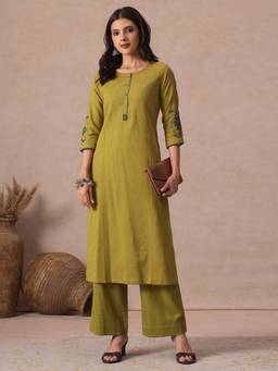 Kami Kubi - Women'S Cotton Floral Mustard Kurta
