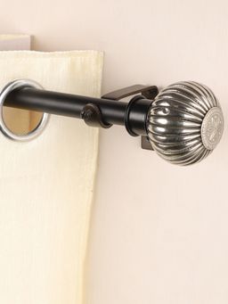 The Decor Mart - 84"-144" Ross Grey Metal Finial Extendable Curtain Rod Black 19Mm (Hardware Included)