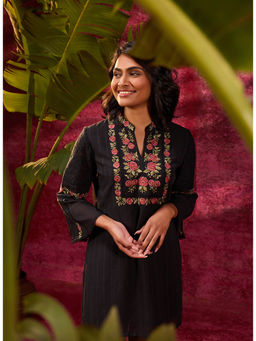 Lakshita - Bahaar Black Embroidered Sheer Kurti For Women