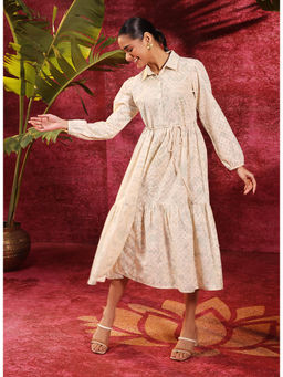 Lakshita - Pakeezah Cream with Green Embroidered Schiffli Indo-Western Dress