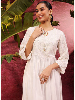 Lakshita - Chandni Ivory Embroidered Crinkled Viscose Georgette Designer Kurta for Women