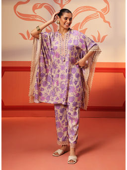 Lakshita - Mahin Purple Printed Kaftan Kurta and Pant for Women (Set of 2)