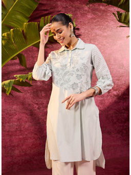 Lakshita - Kyla Basil Powder Blue Embroidered Cotton Linen Tunic for Women