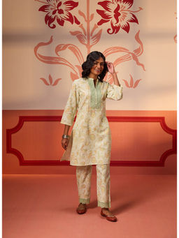 Lakshita - Roshna Mint Green Printed Cotton Linen Kurta with Pant for Women (Set of 2)