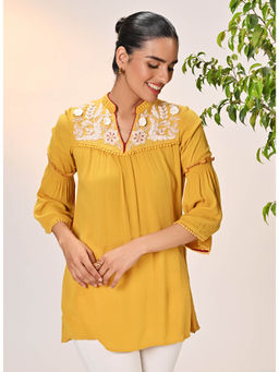 Lakshita - Rifa Sunshine Embroidered Crinkled Crepe Top for Women