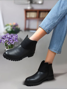 Carlton London - Black Solid Round Toe Mid-Top Women Chelsea Boots