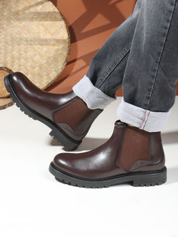Carlton London - Brown Solid Round Toe Mid-Top Men Chelsea Boots