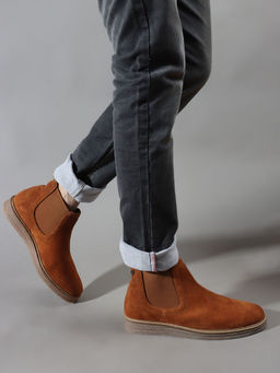 Carlton London - Tan Solid Round Toe Mid-Top Men Chelsea Boots