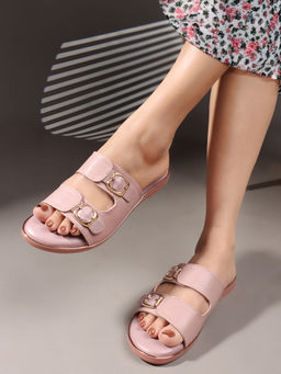 Carlton London - Pink Solid Slip-On Party Wear Open Toe Flats