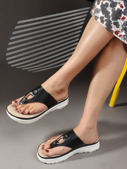 ELLE - Black Casual Slip-On Women Comfort Sandals