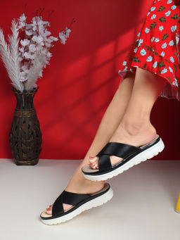 ELLE - Black Casual Slip-On Women Comfort Sandals