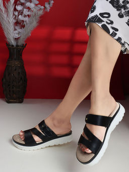 ELLE - Black Casual Velcro Women Comfort Sandals