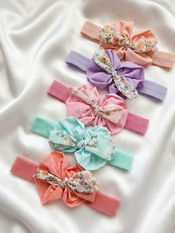 FUNKRAFTS - Girls Floral Printed Bow Headband Pack of 5
