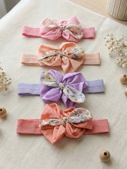 FUNKRAFTS - Girls Floral Printed Bow Headband Pack of 4