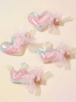 FUNKRAFTS - Girls Pink Sequined Alligator Hair Clip Pack of 4