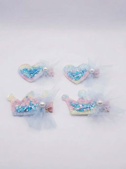 FUNKRAFTS - Girls Blue Sequined Alligator Hair Clip Pack of 4