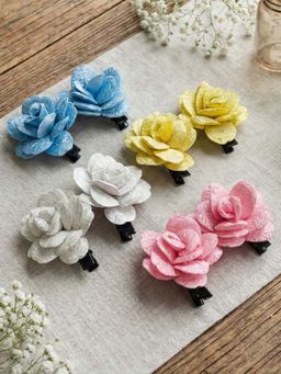 FUNKRAFTS - Girls Floral Self Design Alligator Hair Clip Pack of 8