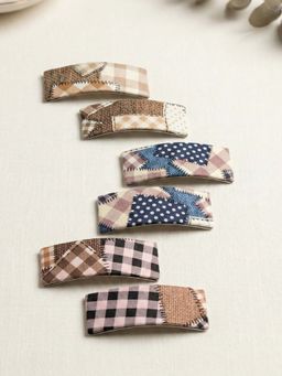 FUNKRAFTS - Girls Checks Printed Tic-Tac Hair Clip Pack of 6