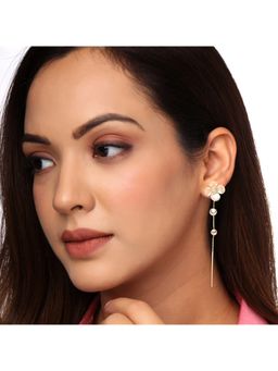 Yellow Chimes - White and Gold-Plated Floral Drop Earrings