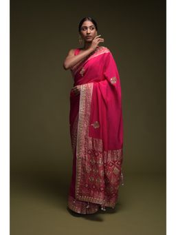 KALKI FASHION - Magenta Pink Saree In Crepe Silk with Gotta Patti with Unstitched Blouse