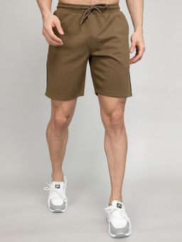 Monte Carlo - Brown Cotton Blend Solid Shorts