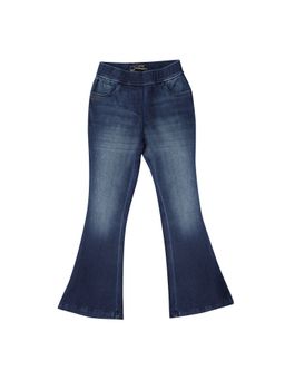 TINY GIRL - Blue Colour Denim Bell Bottom Jeggings Adorn with Golden Heart Print