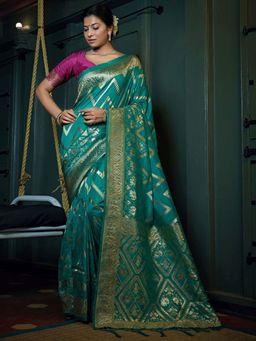 Odette - Teal Colour Art Silk Saree with Art Silk with Unstitched Blouse