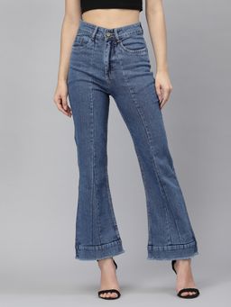 KASSUALLY - Women Blue Mid Waisted Flared Jeans