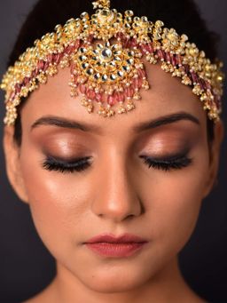 AG'S - Baby Pink Gold Plated Kundan Mathapatti