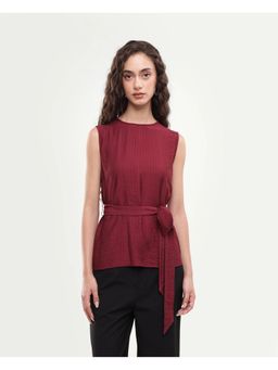 RAREISM - Solid Maroon Women Top with Belt