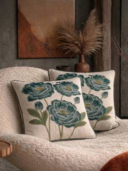 BELIHODE - Green Botanic Charm Jade Regalia Hand Embroidered Cushion Cover (16 x 16 Inches)