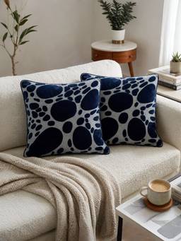 BELIHODE - Blue Obsidian Pebbles Embroidered Cushion Cover (16 x 16 Inches)