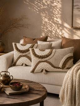 BELIHODE - Beige Dune Sculpt Hand Crafted Pillow Cover (12 x 20 Inches)