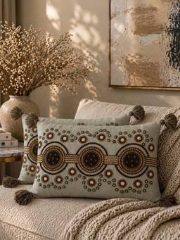 BELIHODE - Beige Terra Rhythm Hand Crafted Pillow Cover (12 x 20 Inches)