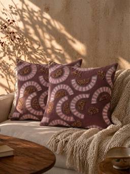 BELIHODE - Purple Aubra Arcs Hand Crafted Cushion Cover (16 x 16 Inches)