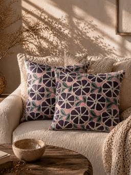 BELIHODE - Pink Plum Cadence Hand Crafted Cushion Cover (16 x 16 Inches)