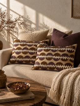 BELIHODE - Beige Linea Orbis Hand Crafted Pillow Cover (12 x 20 Inches)