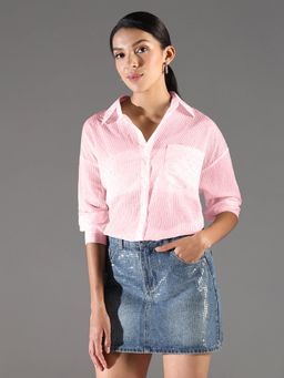 SHOWOFF - Classic Women Pink Striped Oversized Shirt