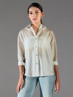 SHOWOFF - Classic Women Beige Colorblock Oversized Shirt