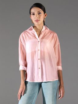 SHOWOFFFF - Classic Women Peach Solid Oversized Shirt
