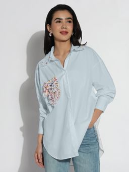 SHOWOFF - Edition Women Oversized Blue Solid Shirt