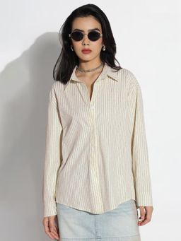 SHOWOFF - Edition Women Oversized Cream Striped Shirt