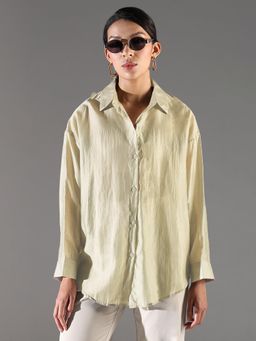 SHOWOFF - Classic Women Beige Solid Oversized Shirt
