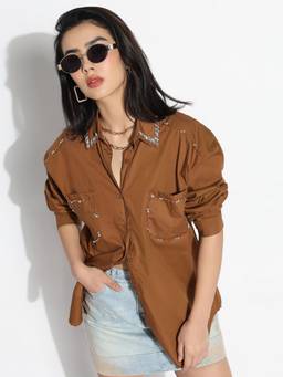 SHOWOFFFF - Women Edition Oversized Brown Solid Shirt