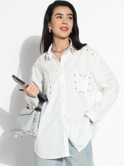 SHOWOFF - Women Edition Oversized White Solid Shirt