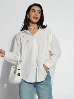 SHOWOFFFF - Women Edition Oversized White Embellished Shirt