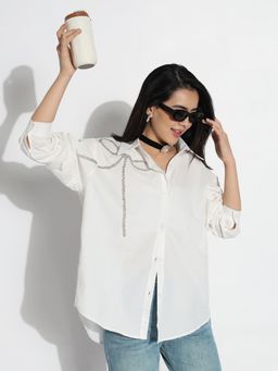 SHOWOFF - Women Edition Oversized White Embellished Shirt